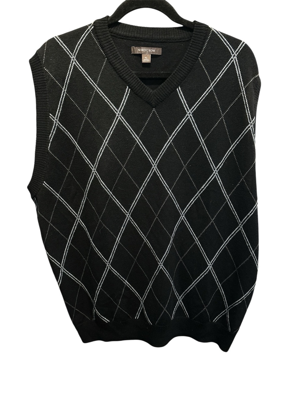 Nordstrom Fine Merino Wool Argyle Sweater Vest size XL Black Business Academia